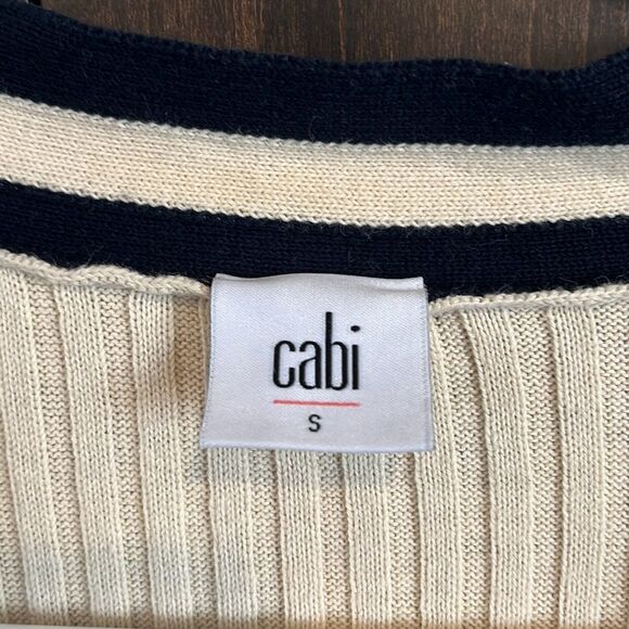 CAbi Navy Blue Cream Ribbed Radcliffe Cardigan Sweater Small #5458 - Picture 3 of 5